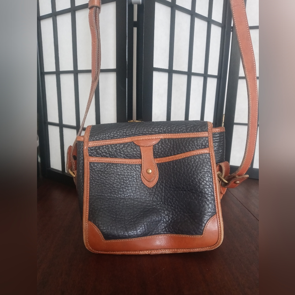 Dooney & Bourke Vintage AWL Black Pebble/Smooth Brown Trim Square Shoulder Bag - Picture 5 of 5